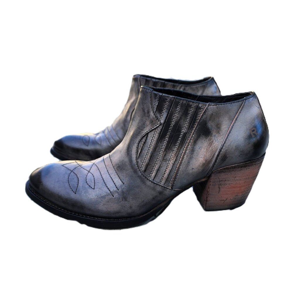 Roan Malina Leather Western Ankle Boots 8 - Picture 9 of 12